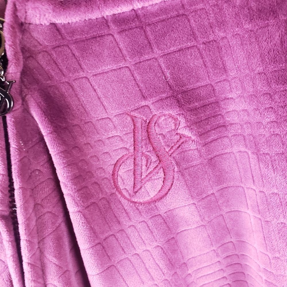 Victoria Secert's Y2k Couture Velvet Velour Burgundy Zip Up Crop Hoodie XXL - Picture 10 of 12